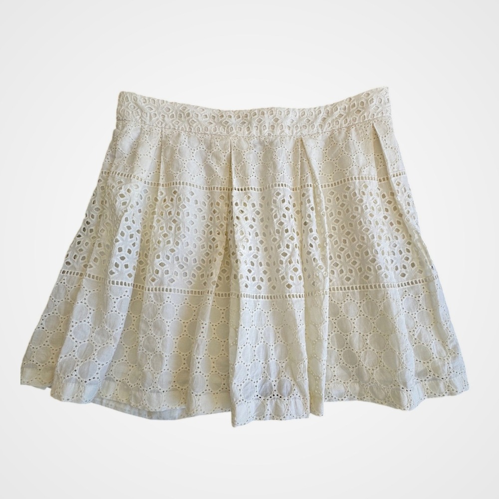 Banana Republic‎ Mini Skirt Ivory Eyelet Pleated Cottagecore Boho 12
